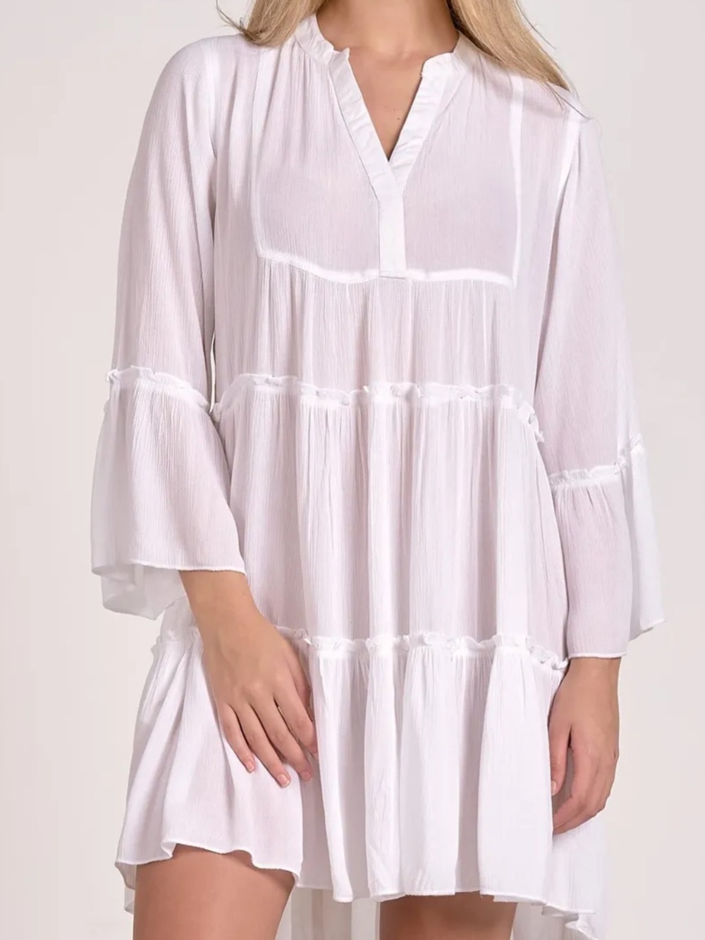 Elan Sensea White Ruffle Tiered Mini Dress Size L